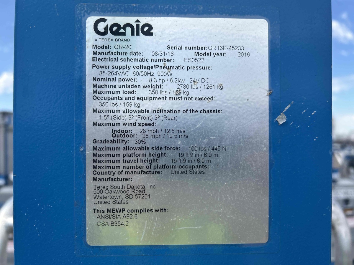 2016 Genie GR-20-5