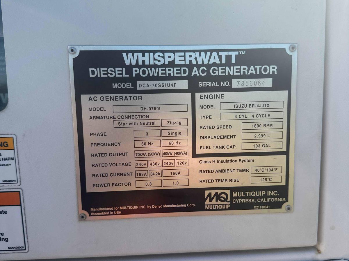2020 Multiquip DCA-70SSU4F