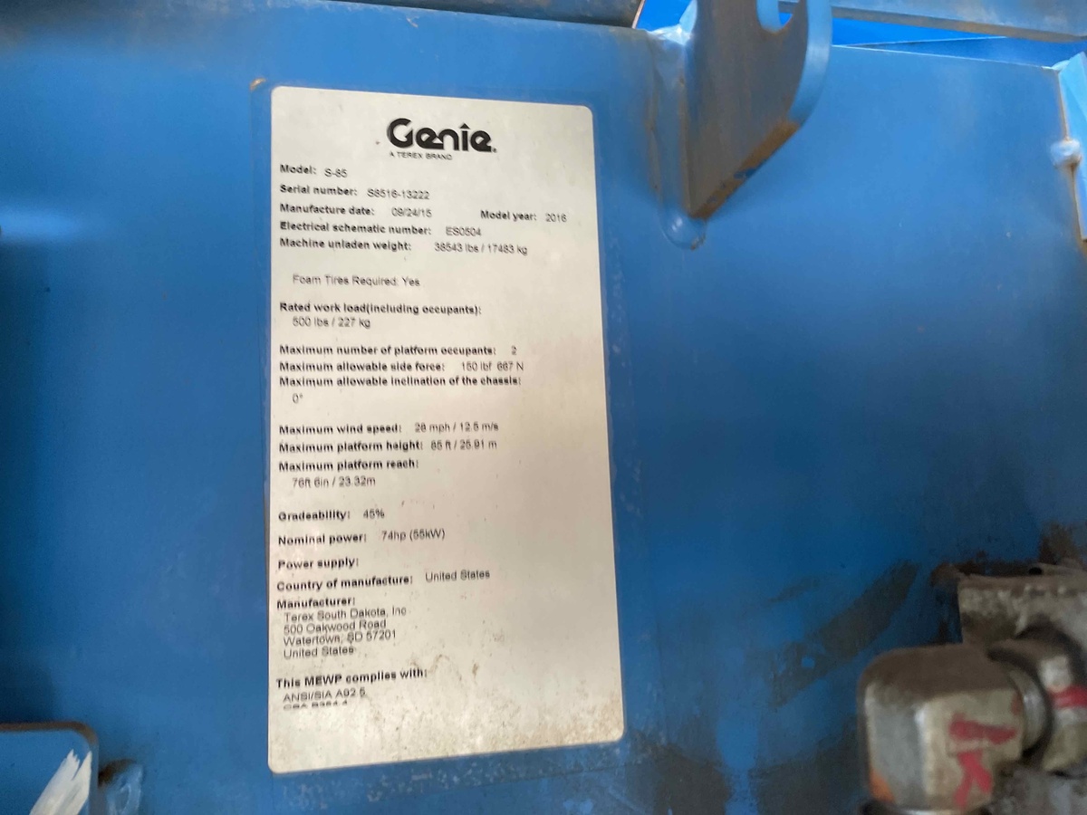 2015 Genie S-85-8