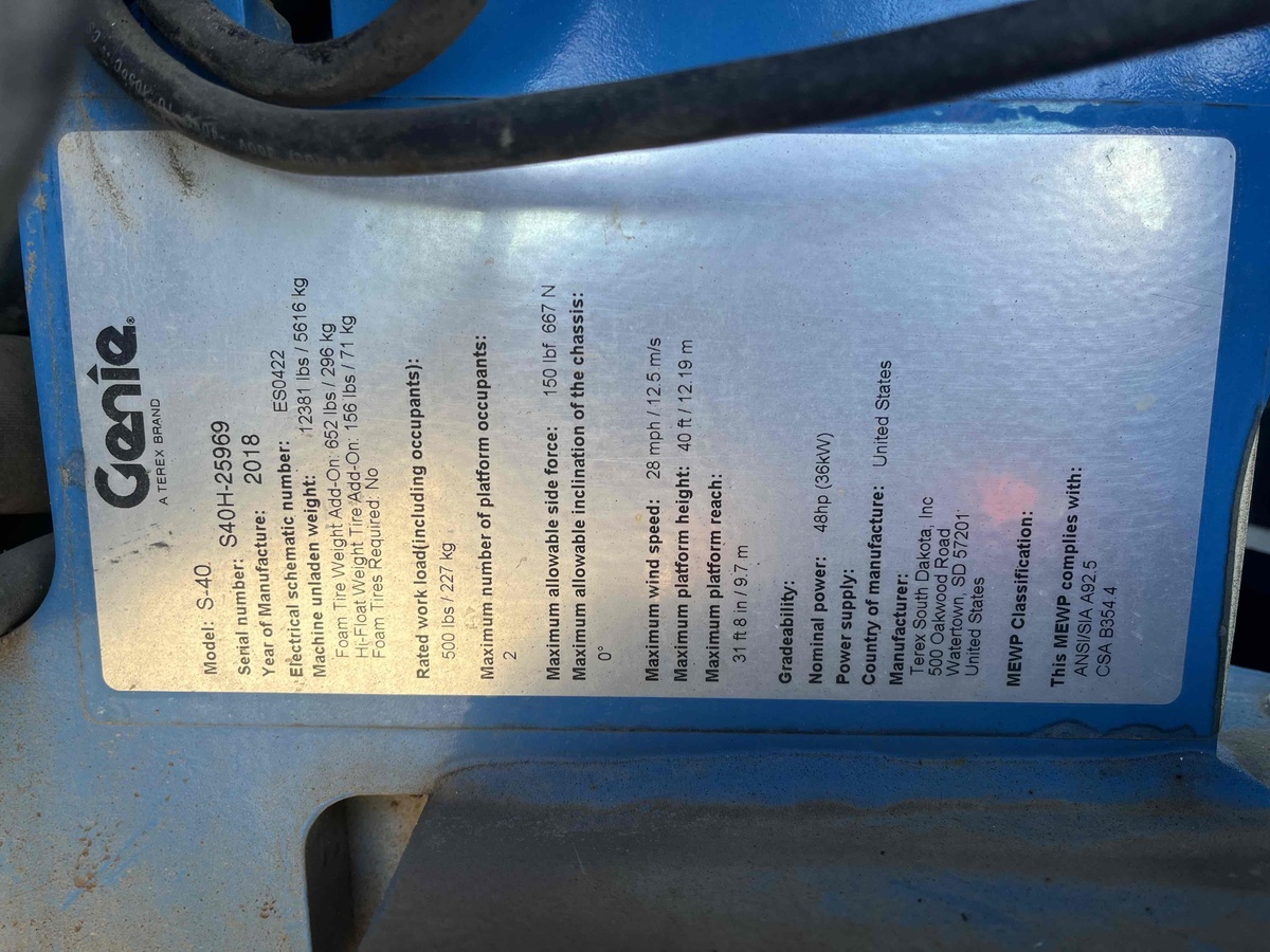 2018 Genie S-40-6